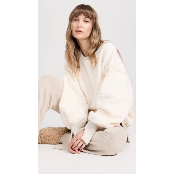 FREE PEOPLE WE THE FREE VANILLA ICE CREAM COZY CAMDEN PULLOVER SWEATSHIRT TOP - Picture 2 of 14